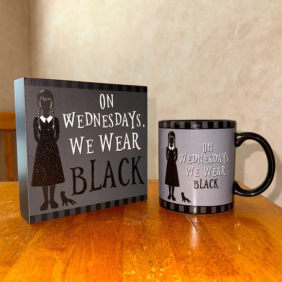 Wednesday Addams & Thing ON WEDNESDAYS, WE WEAR BLACK Ceramic Mug & Sign NEW!! - Picture 1 of 6